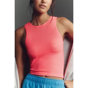 Anthropologie LyreBird Open-Stitch Shimmer Tank Neon Coral SZ L/XL NWT